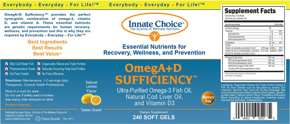 OmegA+D Sufficiency™ Capsules - Lemon Flavor - SINGLE BOTTLE